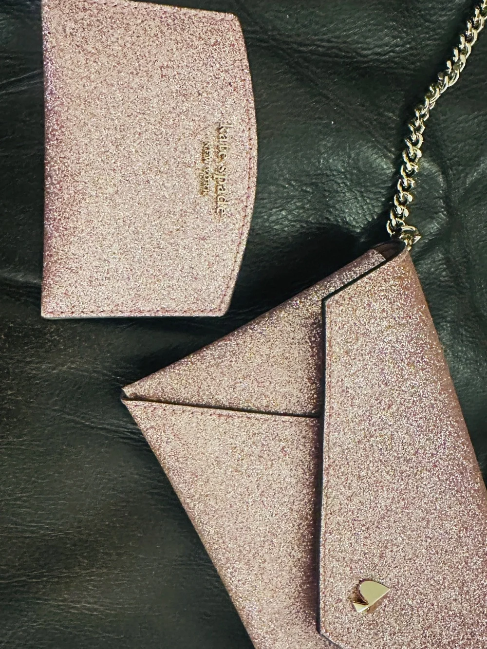Kate Spade Rose Gold Glitter Envelope Crossbody + Matching Cardholder